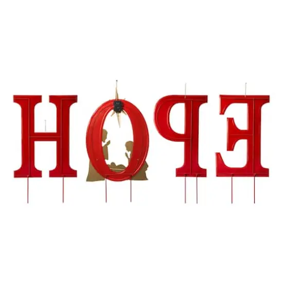 Glitzhome&reg; 2.5ft. LED Metal Hope Yard Stake Set with Timer {9}