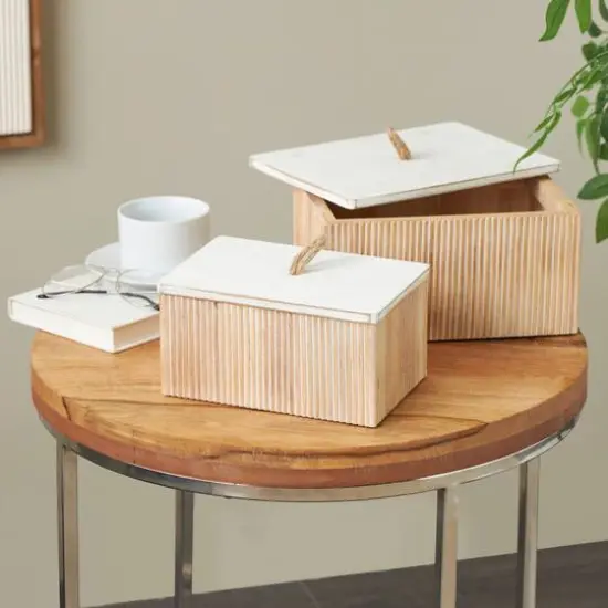 Cream Ribbed Storage Decorative Box Set with White Lids {3}