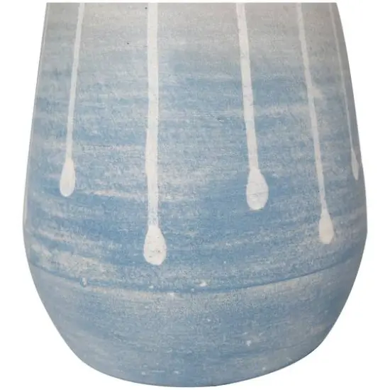 14" Blue & Gray Ombre Ceramic Abstract Drip Vase {6}