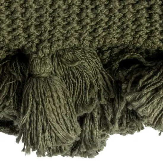 Hello Honey&reg; Olive Green Knit Throw Blanket with Tassels {7}