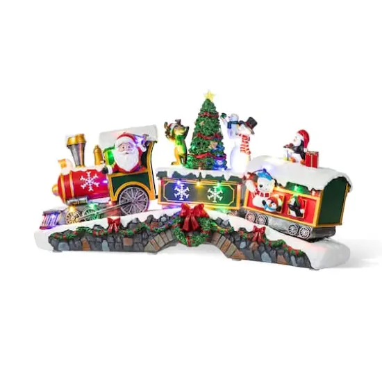 Glitzhome&reg; 20" Lighted Christmas Santa Train Resin Village with Movement and Music {1}