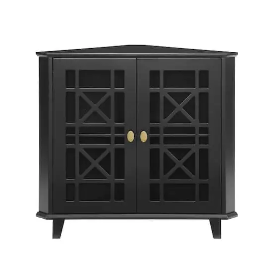 Walker Edison 30" Black Fretwork Corner Accent Cabinet {3}