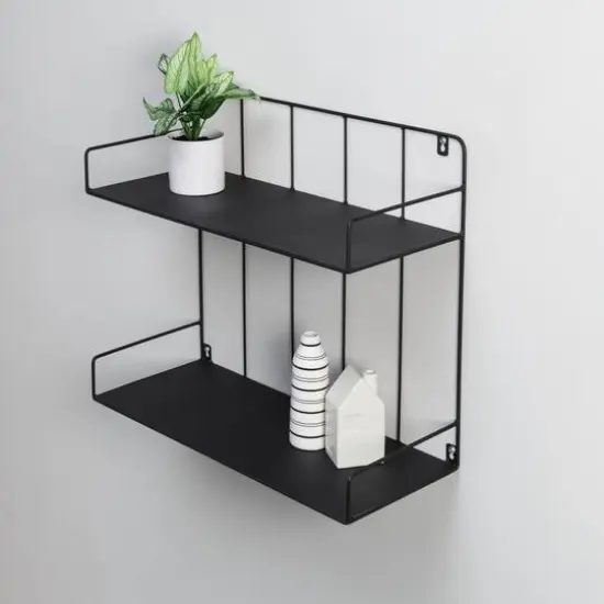 Honey Can Do 2-Tier Large Black Laundry Wall Shelf {5}