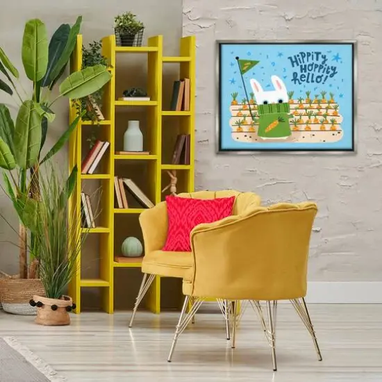 Stupell Industries Hippity Hoppity Hello Bunny Floater Framed Art Gray {3}