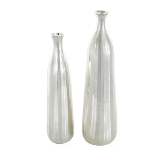 Silver Decorative Aluminum Vase Set with Wavy Accents & Textured Ridges {4}