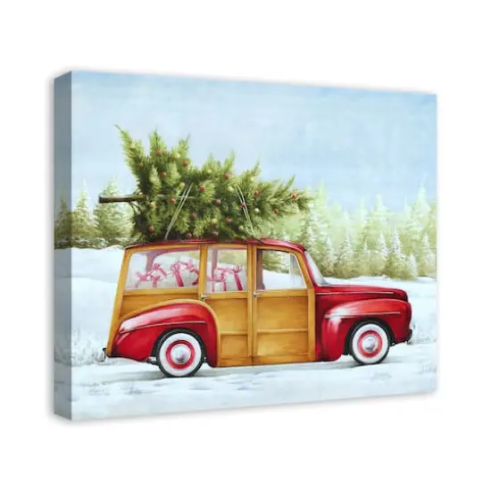 Red Truck Christmas Tree Canvas Wall Art {3}
