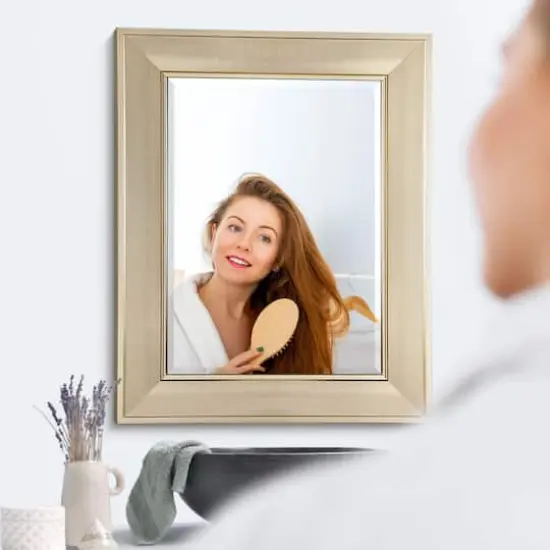 Head West 31" Brushed Nickel Pave Textured Framed Wall Vanity Mirror {3}