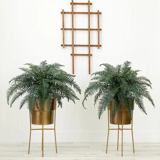 34" Artificial River Fern Plant in Metal Planter with Stand {4}