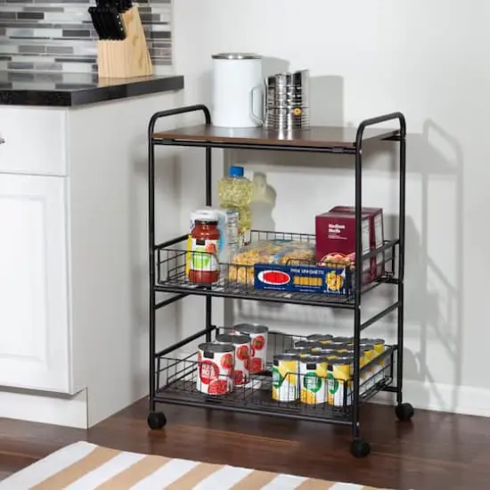Honey Can Do Black/Walnut 3-Tier Rolling Cart {3}