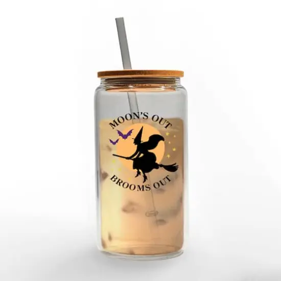 Moon's Out Brooms Out 16oz. Glass Can Cup {3}