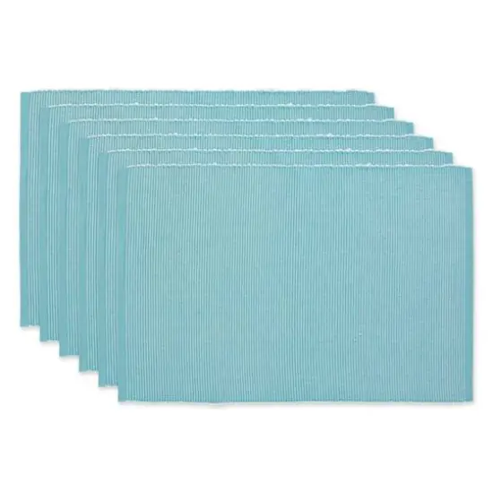 DII&reg; 2-Tone Ribbed Placemats, 6ct. Aqua and white {1}