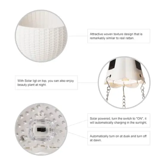 Glitzhome&reg; 30" Solar Lighted White Plastic Hanging Planter {8}