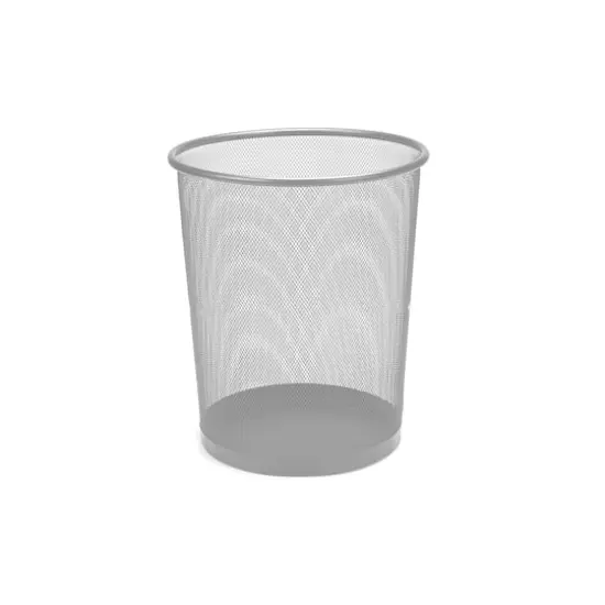 Mind Reader Garbage Round Metal Mesh Waste Basket Recycling Bin Silver {1}