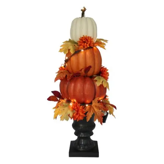 31.5" LED Premade Designer Premium Floral Pumpkin Topiary by Ashland&reg; {3}