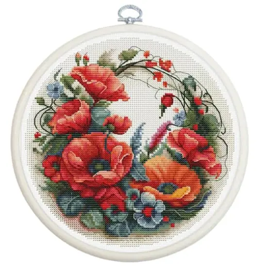 Luca-S Composition with Poppies Counted Cross Stitch Kit with Display Hoop {1}