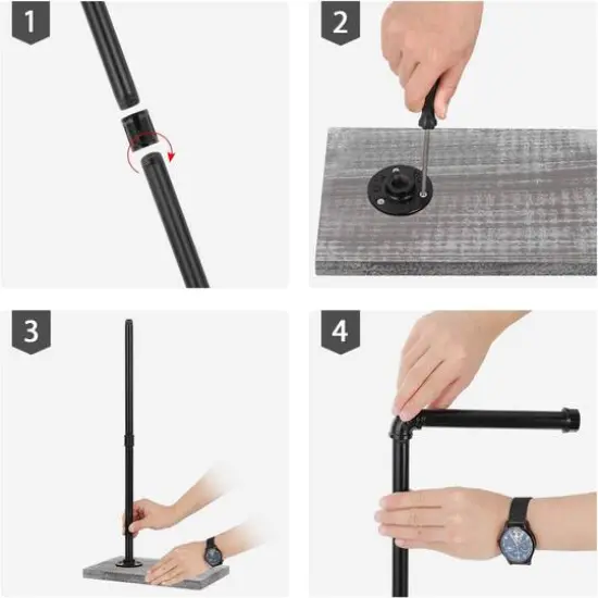 NEX&trade; Freestanding Iron Pipe Toilet Paper Holder with Solid Wood Base Gray white {9}