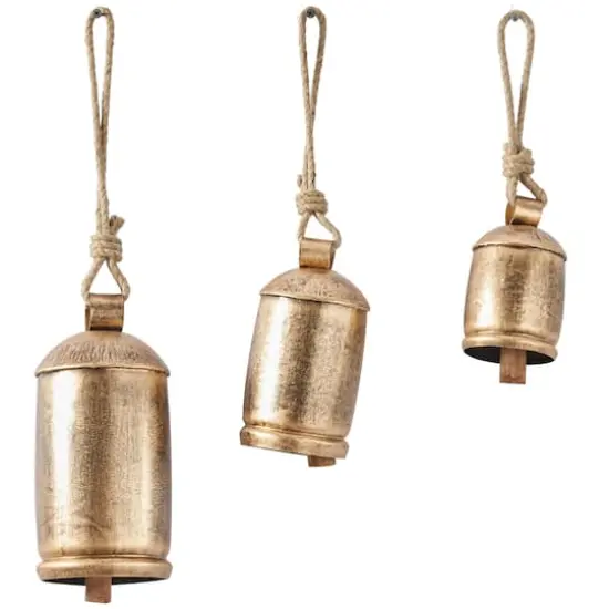 Silver Metal Bohemian Decorative Cow Bell, Set of 3" 13", 10", 8" {1}