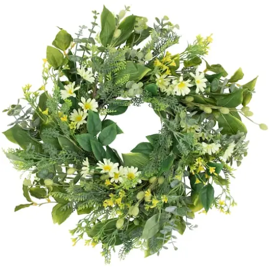 20" Mixed Foliage & Daisy Spring Wreath {1}