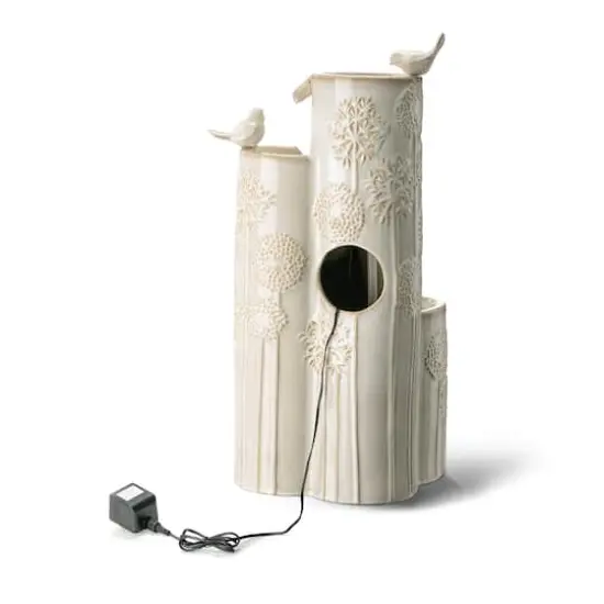 Glitzhome&reg; 31.75" Beige 4-Tier Dandelion Texture Vase-Shaped Ceramic Outdoor Fountain with LED Light {8}