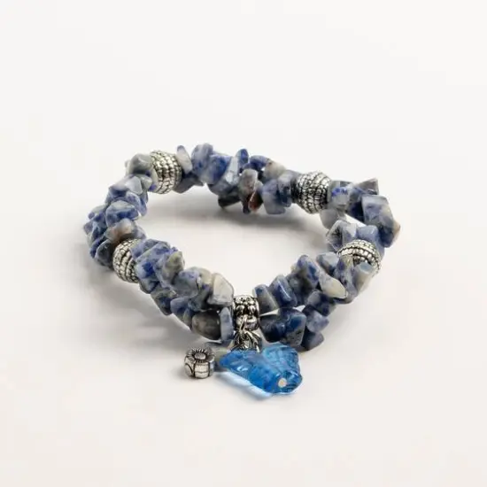 John Bead Sodalite Natural Blue Stone Bracelet with Butterfly Charm {4}