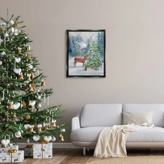 Stupell Industries Winter Woodland Animals Tree Framed Floater Canvas Wall Art Black {3}