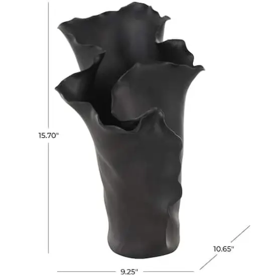 Black 16" Ceramic Floral Abstract Vase {8}