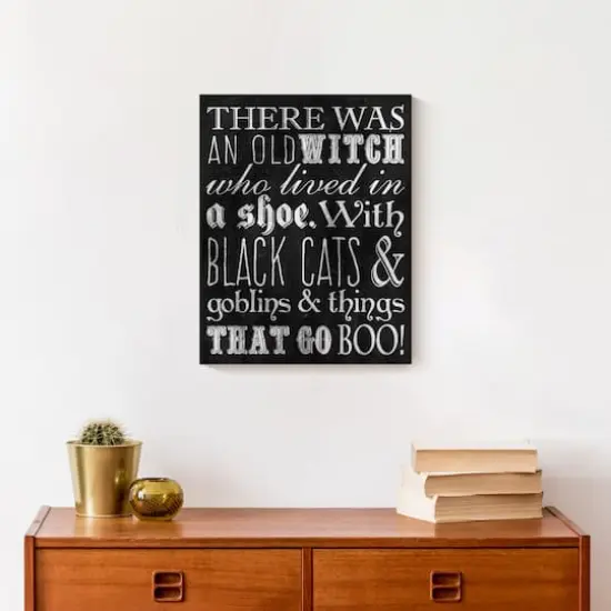 Black & White Old Witch Canvas Wall Art {5}