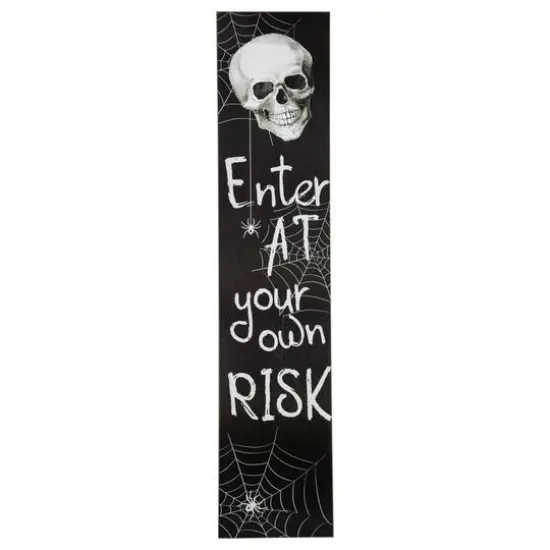 36" Black & White Enter at Your Own Risk Wood Halloween Wall Sign {1}