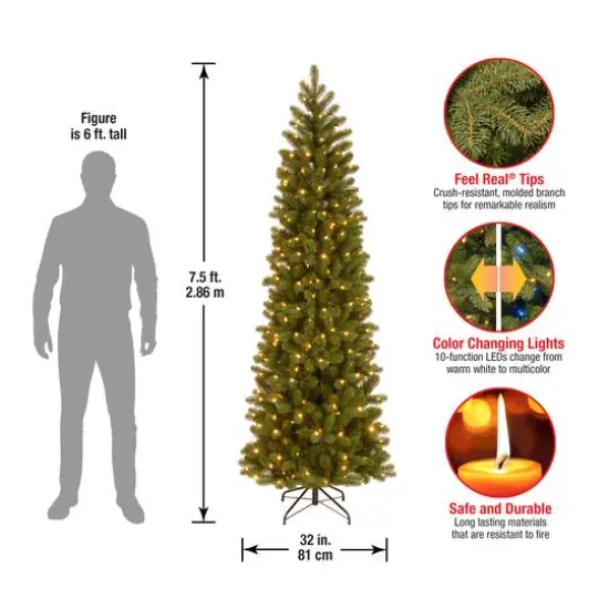 7.5 ft. Pre-lit Feel Real&reg; Hinged Downswept Douglas Fir Slim Artificial Christmas Tree, Dual LED Lights {9}