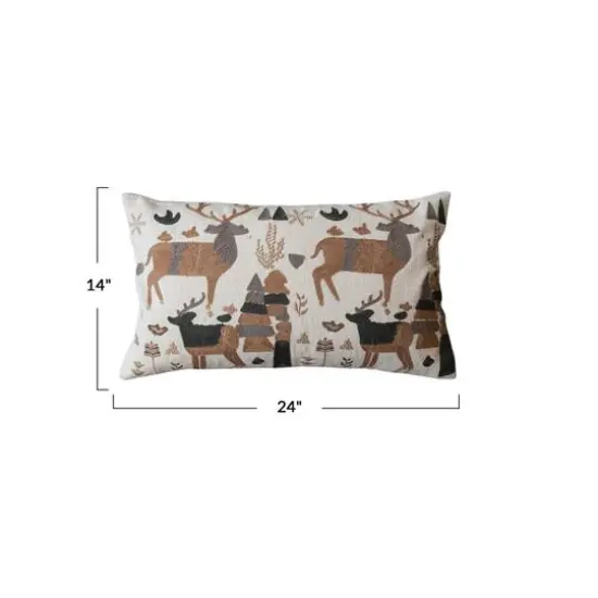 Hello Honey&reg; 24" x 14" Embroidered Reindeer Cotton & Linen Lumbar Throw Pillow {5}
