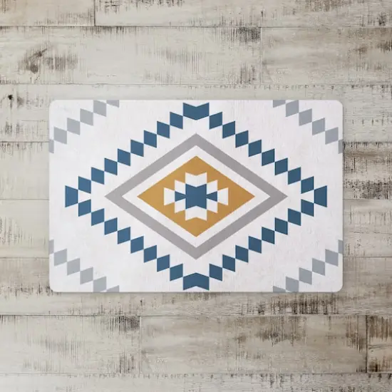 White Blue & Gray Southwestern Pattern Floor Mat {3}