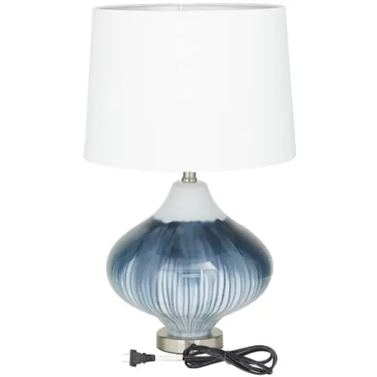 Blue Glass Gourd Style Base Table Lamp with Drum Shade 14" x 14" x 24" {7}
