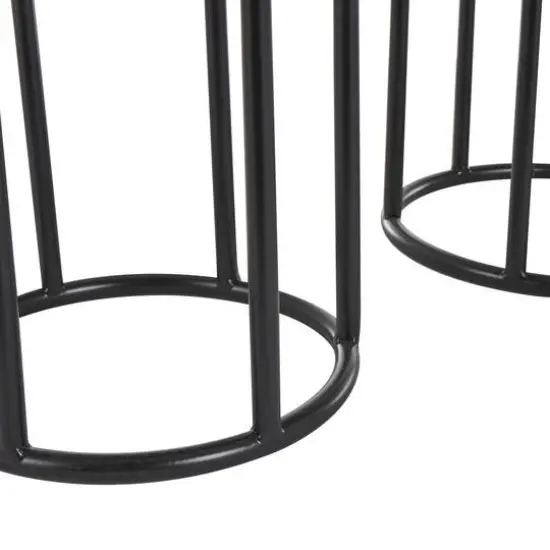 Black Metal Wash Textured Planter with Open Framed Black Caged Base Set {8}