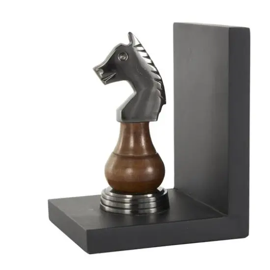Decorative Dark Brown & Silver Chess Bookend Set {6}