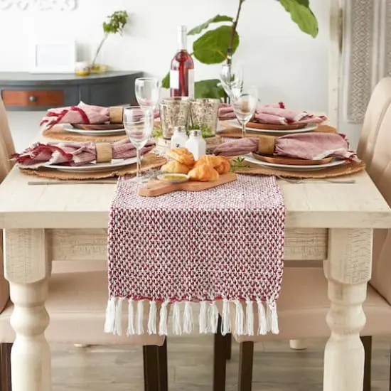DII&reg; 108" Woven Fringed Table Runner Tango Red {6}