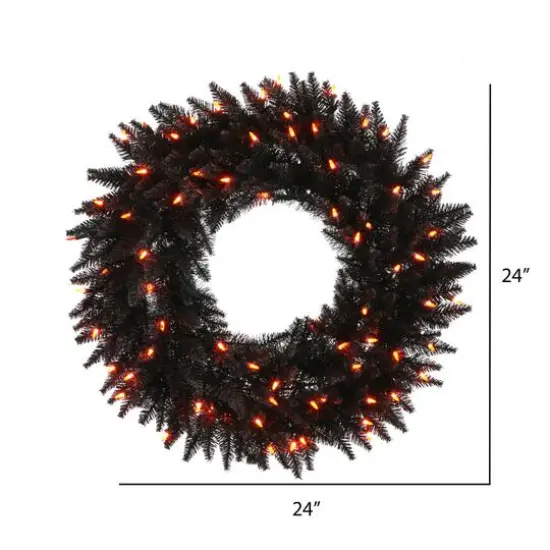 24" Pre-Lit Black Fir Artificial Christmas Wreath, Orange Dura-Lit LED Lights {3}