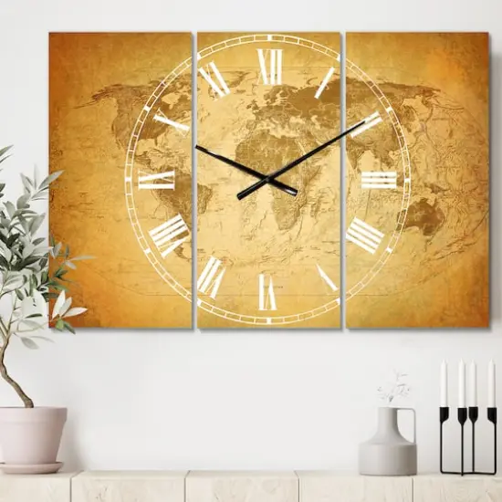 Designart Vintage Classic Map Multipanel Wall Clock {3}