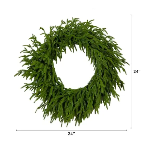 24in. Pre-Lit Artificial Real Touch Norfolk Island Pine Wreath with 50 Warm White LED Lights and Natural Look {3}
