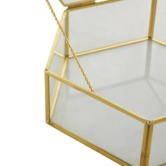 Clear & Gold Glass & Metal Hexagon Jewelry Box with Chain Accent Set {6}