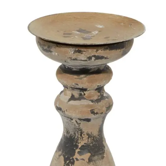 Distressed Brown Wood Traditional Candle Holder Set, 3ct.  {7}
