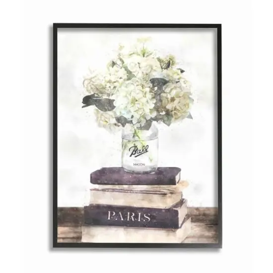 Stupell Industries White Florals on Parisian Bookstack with Black Frame Wall Accent {1}