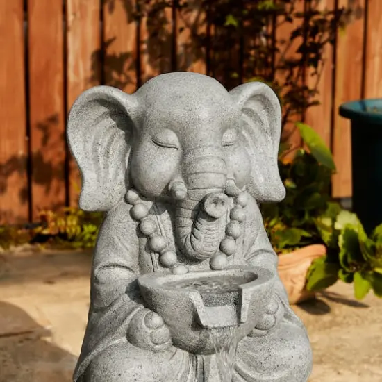 Glitzhome® 21.75" Zen-Style LED 2-Tier Elephant Outdoor Fountain {6}