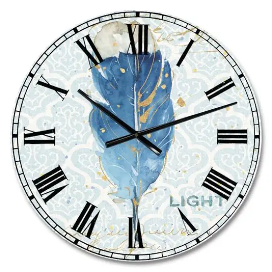 Designart Blue Damask Feather Wall Clock {1}
