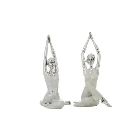 Set of 2 Silver Polystone Glam Yoga Sculpture, 7" x 16" {1}