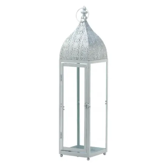 24" Large Silver Metal Rectangular Moroccan Style Candle Lantern {1}