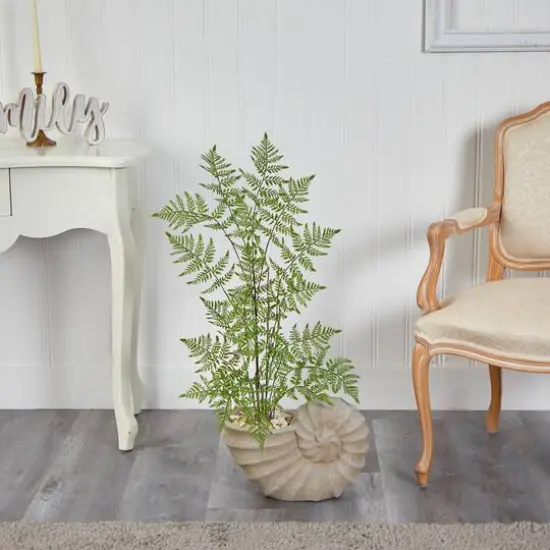 3ft. Ruffle Fern Artificial Tree in Shell Shaped Planter {4}