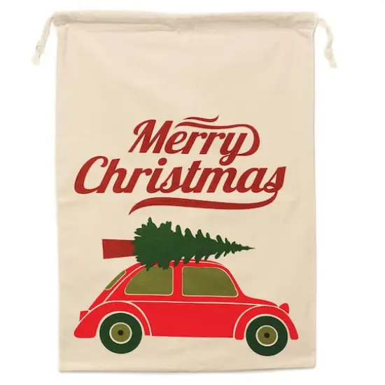 Personality Case&trade; 19" x 26" Merry Beatle Car Cotton Christmas Drawstring Bag {1}