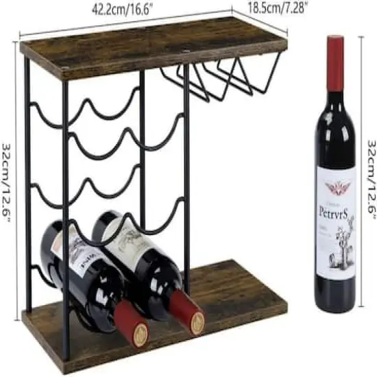 NEX™ 16.5" Dark Brown Countertop Wine Bottle & Glass Rack {3}