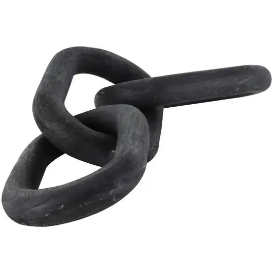 23" Matte Black Distressed Wood 3-Link Chain Sculpture {9}