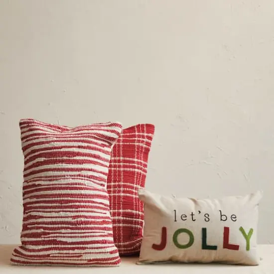 Hello Honey® 20" x 14" Let's Be Jolly Cotton Chambray Lumbar Pillow with Embroidery & Beads {3}